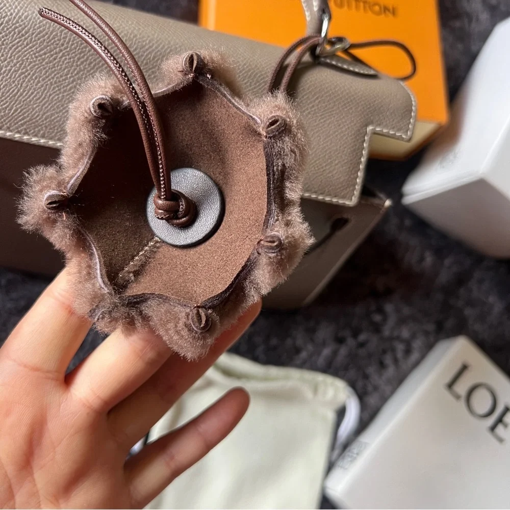 Loewe Brown Plush Deer Charm Keychain Fawnie charm in shearling winter cute gift